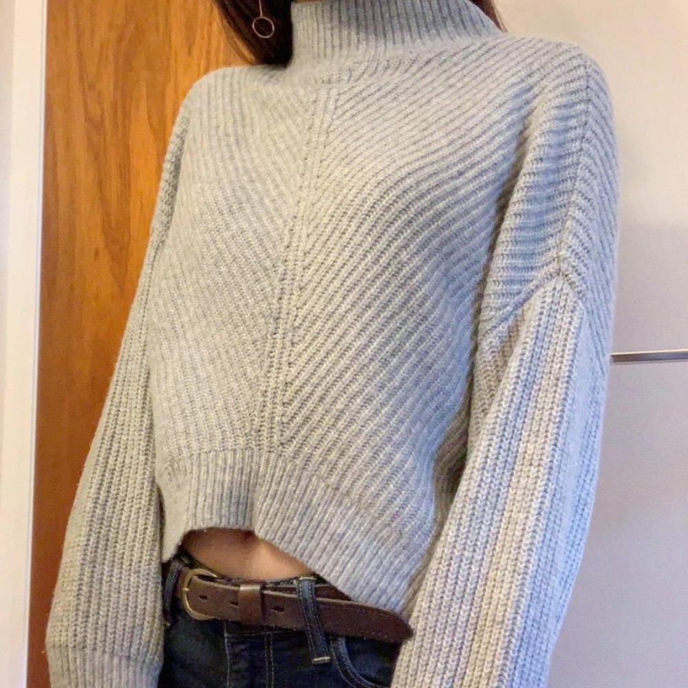 EXPRESS Grey Cropped Knit Sweater